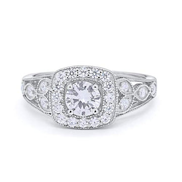 Solitaire Oxidized Design Fashion Ring Simulated CZ 925 Sterling Silver